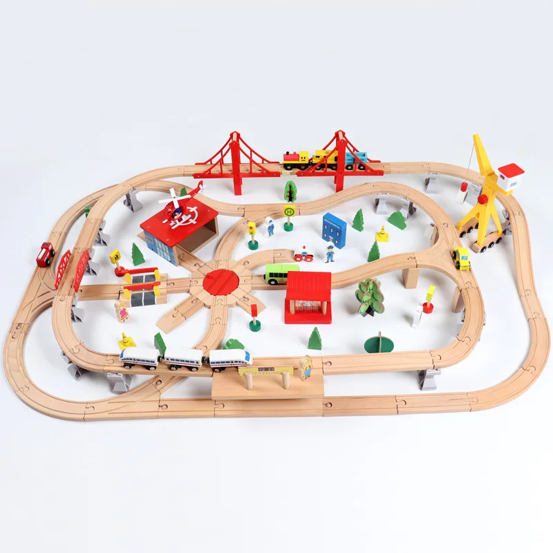 Serie de vías de tren de madera Tren eléctrico para niños Conjunto de rompecabezas para niños y niñas