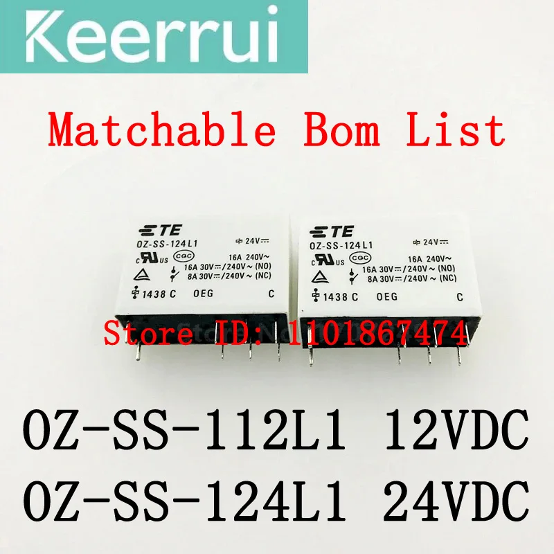 2~10pcs/lot 100% brand new original TE OEG power relay OZ-SS-112L1 12VDC OZ-SS-124L1 24VDC 16A 8PIN DIP-8 can be BOM ordered