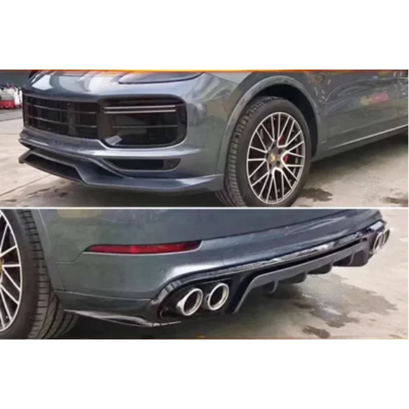 

For Porsche Cayenne S /Coupe PP Matte Black Bumper Front Lip Rear Diffuser Trunk Spoiler THT Body Kit