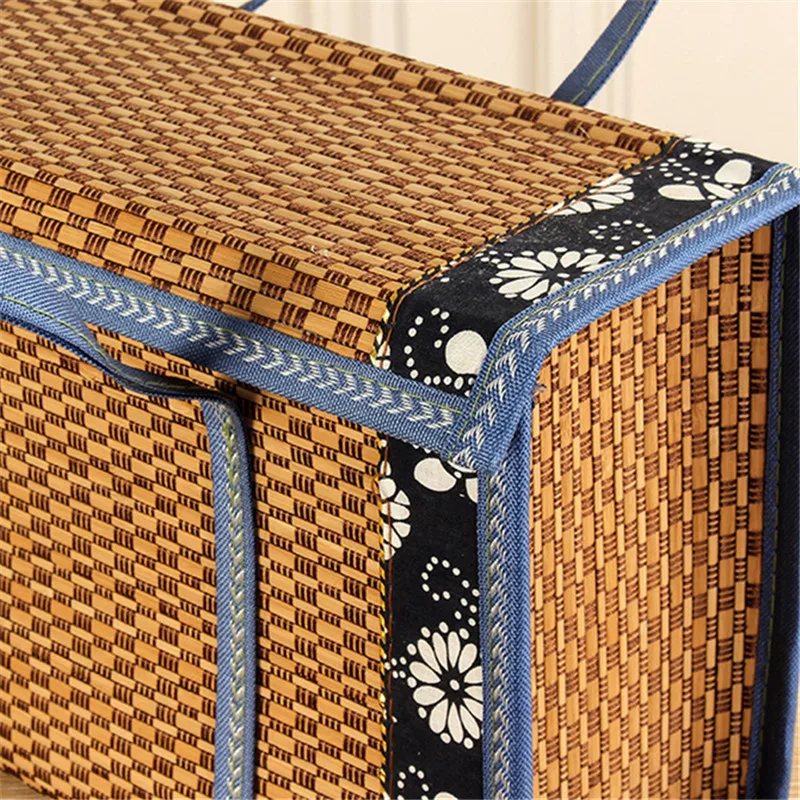 

Picnic Food Storage Basket For Outdoor Folding Bamboo Woven Fruit Basket Handheld Handle Fruit Shopping Food Basket
