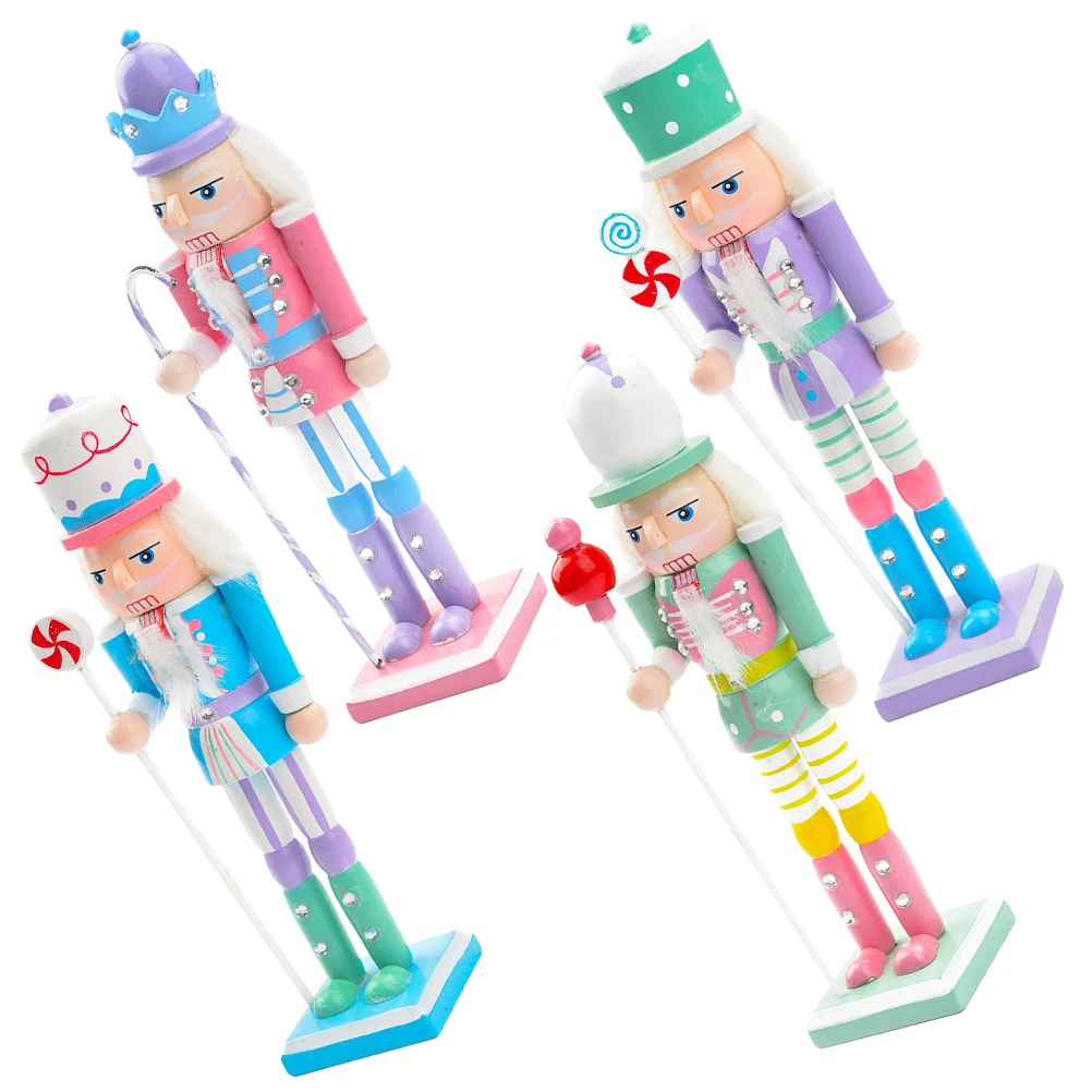 

4 Pcs 18cm Macaron Color Nutcracker Soldier Decorations Wooden Xmas Ornaments Christmas Gifts Party Room Elegant Charm