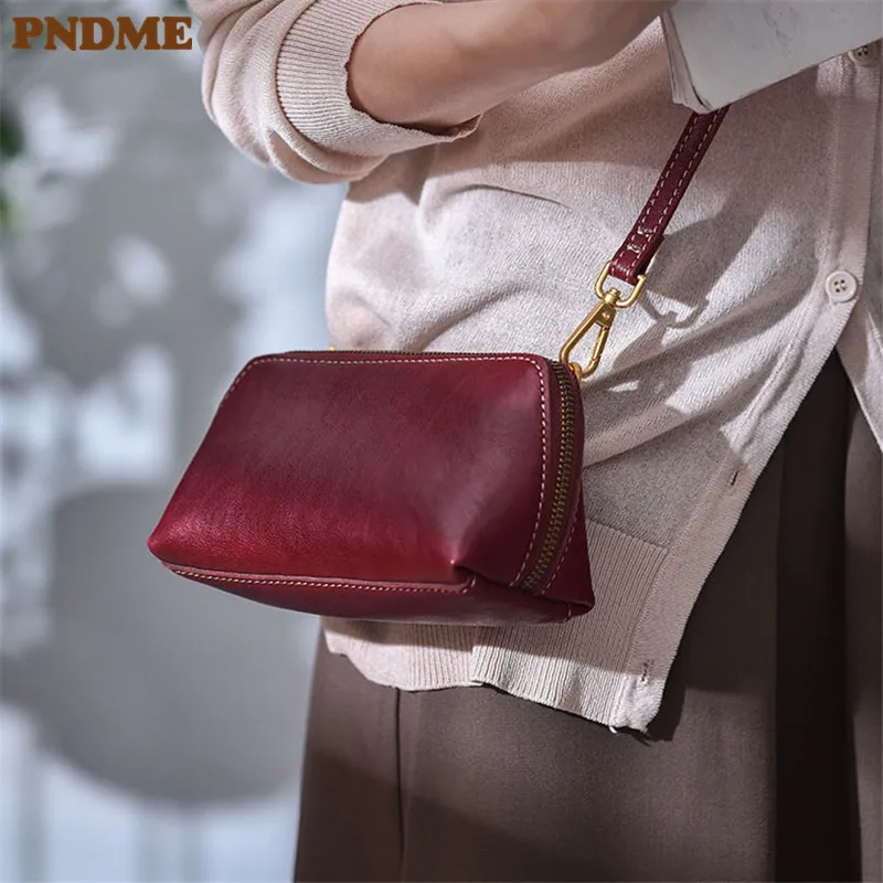 Vintage Fashion designer Natural real Leather Ladies Clutch Outdoor Leisure Girls Mobile Phone Storage Shoulder Diagonal Bag