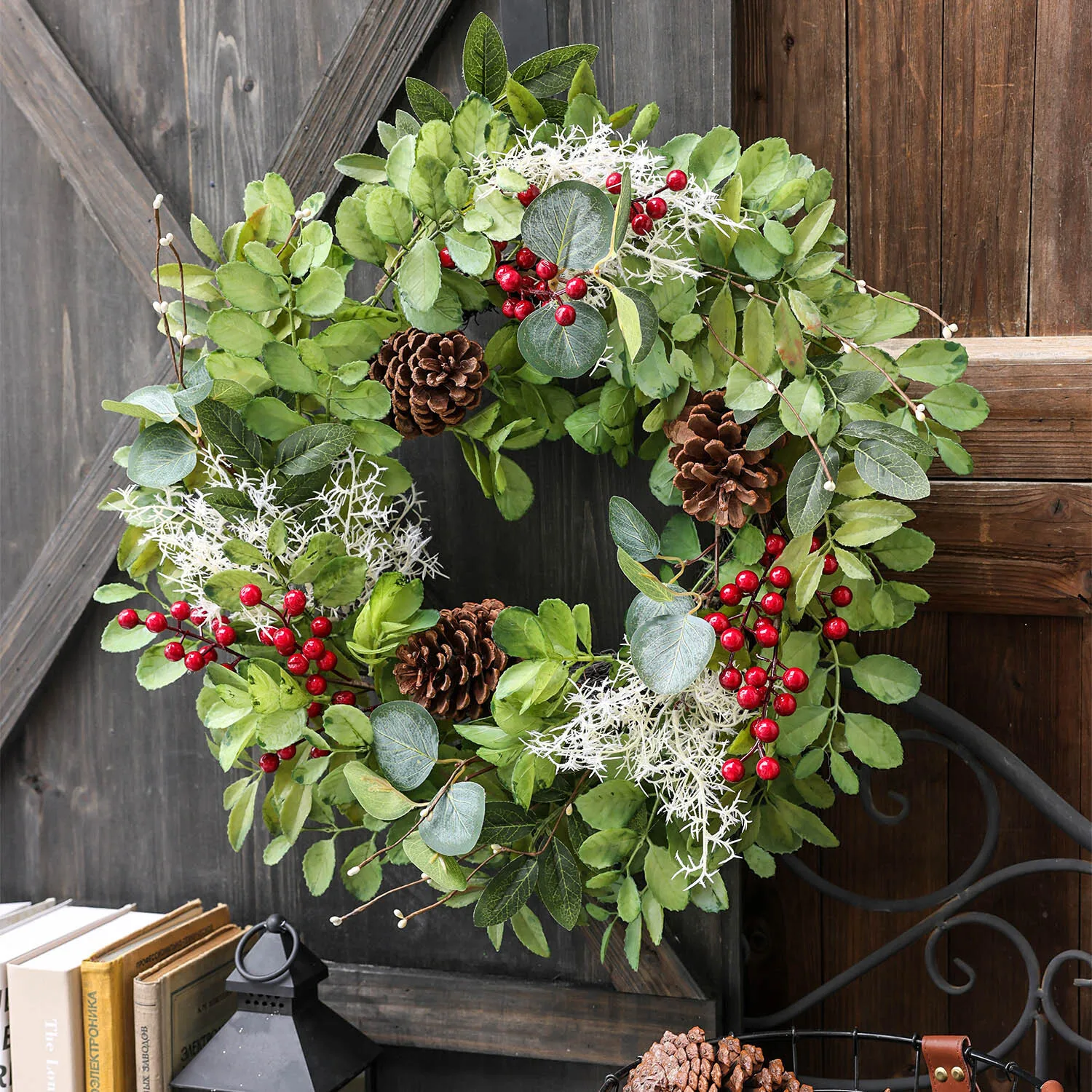 

Christmas Simulation Red Fruit Pine Wreath Decoration Door Hanging Ornament Decoration