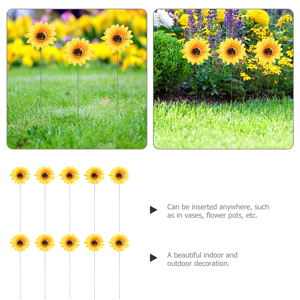 

10Pcs Elegant Iron Sunflower Stakes Garden Decor Flower Pot Inserts Patio Ornaments Outdoor Pathway Signs