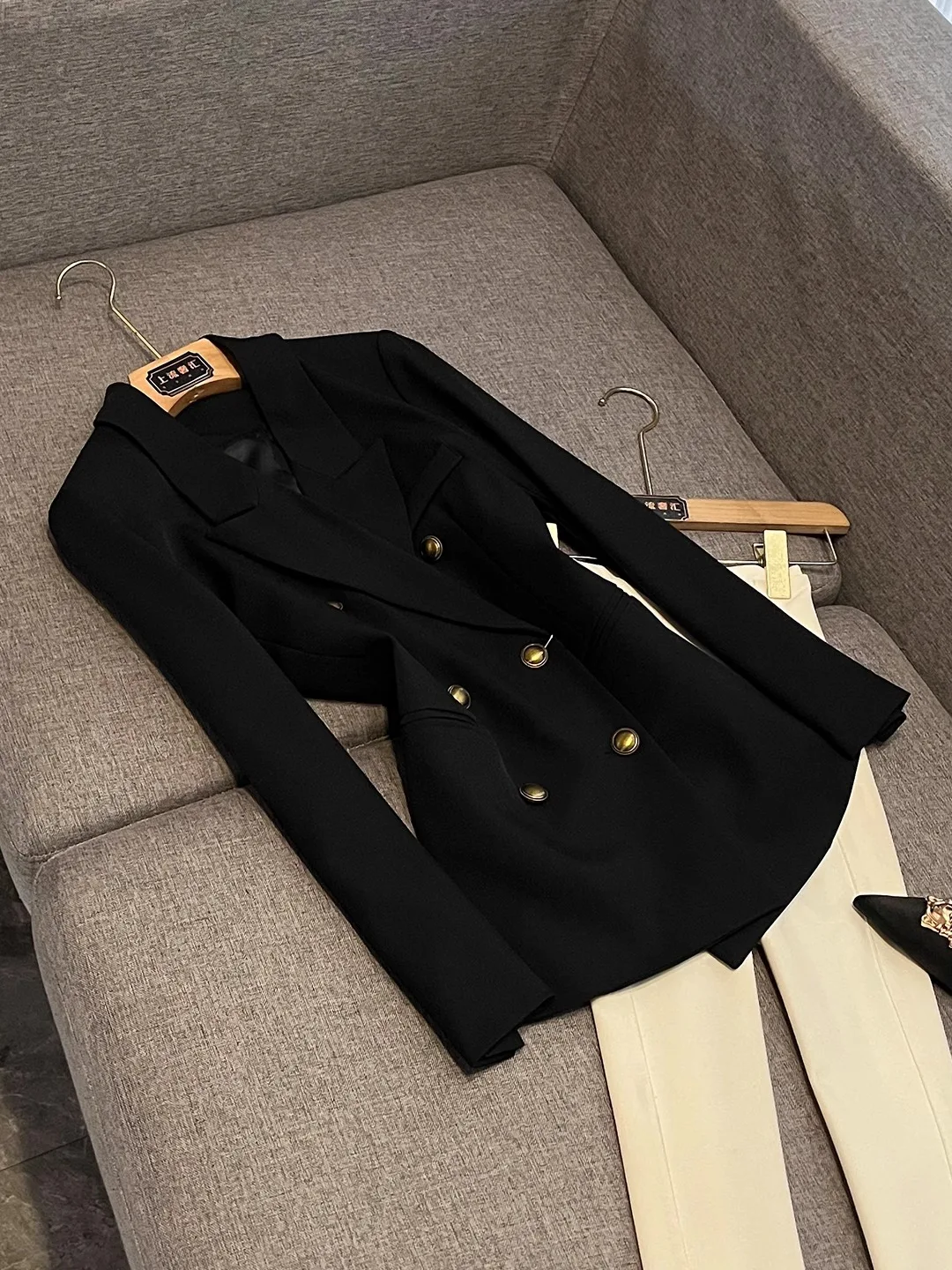 

2025 Autumn New Sle HongKong Flavor Lady Suit Jaet Women's High Quali Bla Material Good Looking Workwear Coat X603