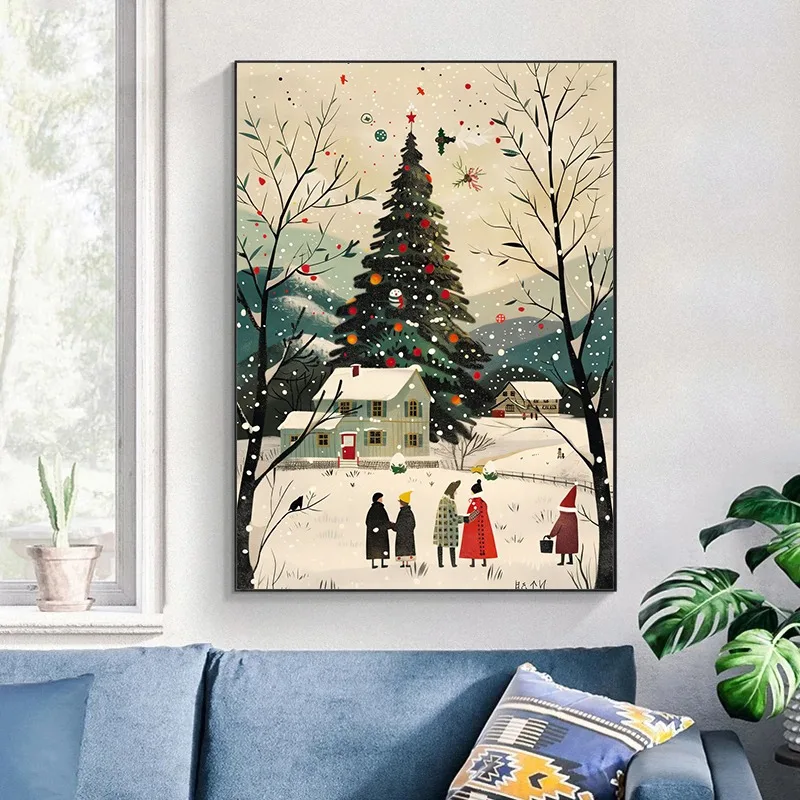 Merry Christmas Wonderful Time Poster Print Canvas Art Pictures Home for Living Room Study Decor Frameless Painting