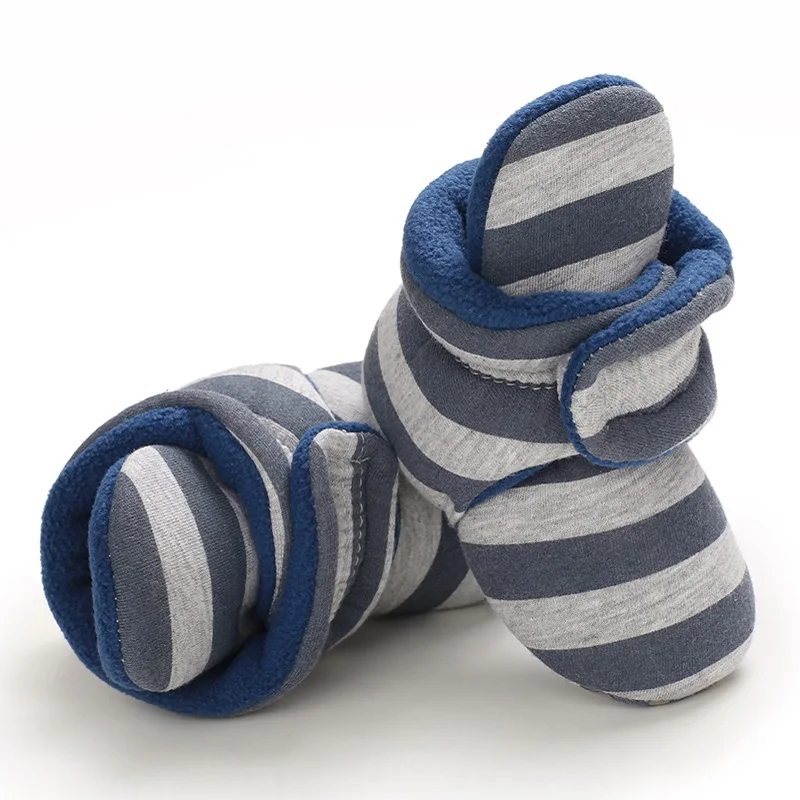 Winter baby striped cloth sole cotton shoes with warm and thick velvet Velcro baby walking cotton shoes