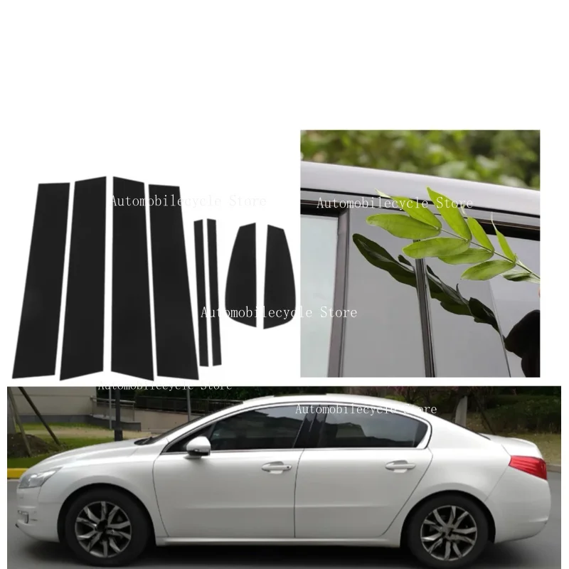 8PCS  Glossy Black Pillar Posts Fit For Fit For Peugeot 508 MK1 W23 Saloon 2010~2018 Window Moulding B C Center Sticker Cover