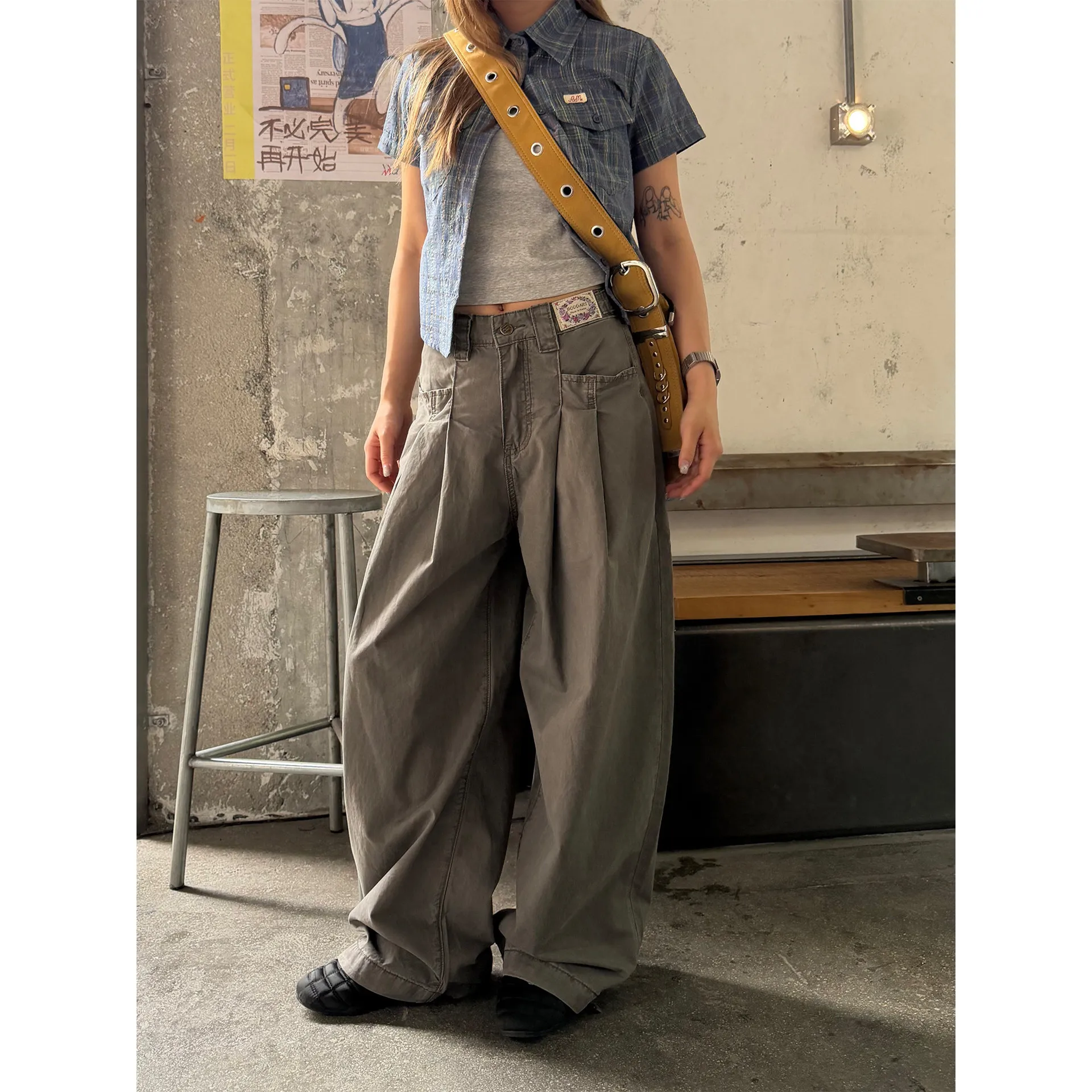 Unisex Cargo Pants 2026 Summer Thin Vintage High Waist Washed Pleated Loose Wide Leg Fashion Long Trousers With Unique Design