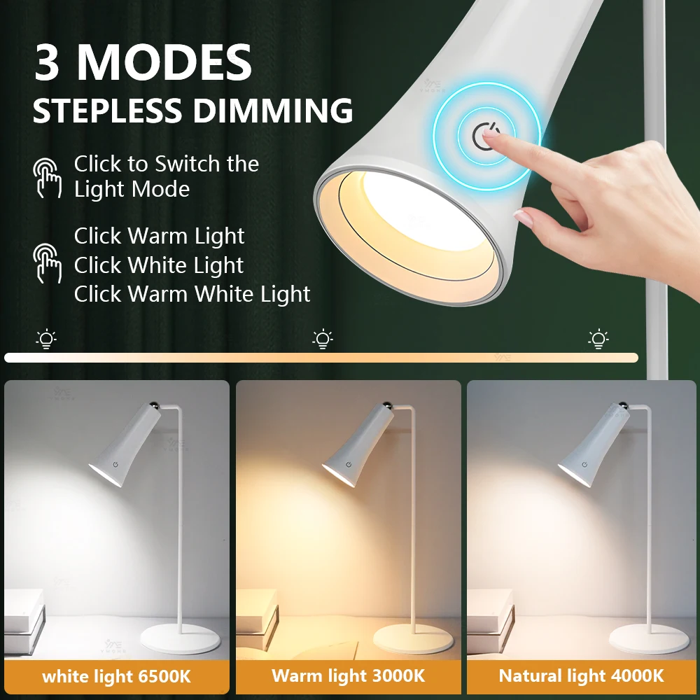 Rechargeable Study Desk Lamp Office Night Light Dimmable Led Light Bedside Touch Reading Table Lamp Eye Protection for Student