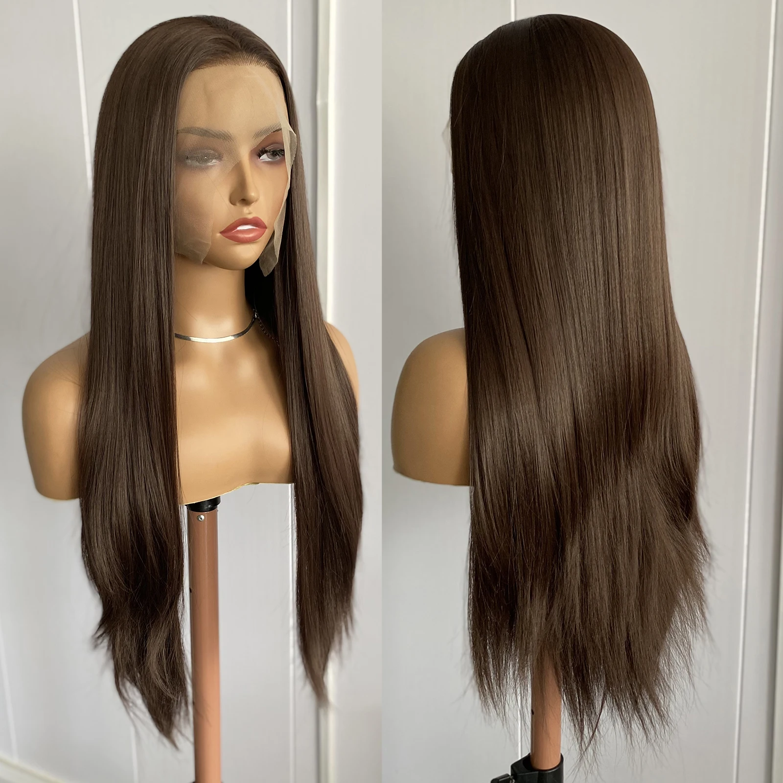 AIMEYA الأبيض الدانتيل شعر مستعار أمامي الاصطناعية طويلة حريري مستقيم الباروكات للنساء 13x4 غلويليس شعري طبيعي ارتداء اليومي تأثيري حفلة #5