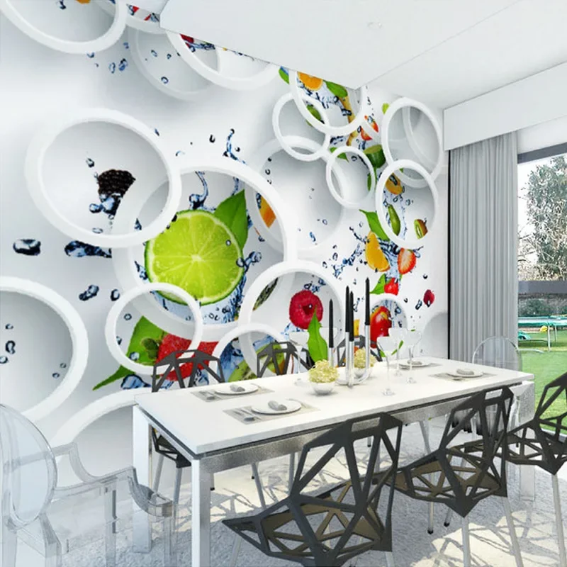 Custom Mural Wallpaper Modern Abstract Art 3D Stereoscopic White Circle Fruits Large Wall Painting Restaurant Kitchen Wallpaper