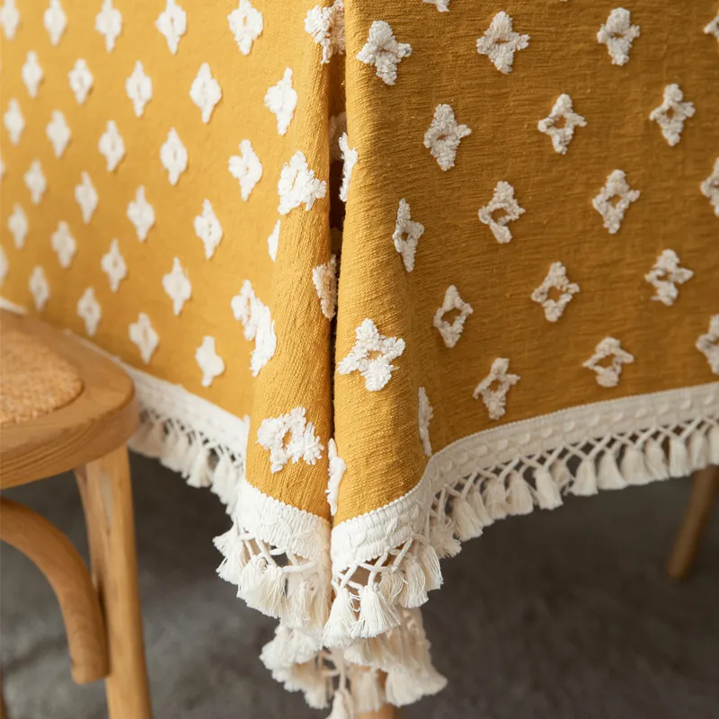 Vintage Nordic Rectangular Tablecloth Three-Dimensional Cut Flowers Cross Tassel Tablecloth Coffee Tablecloths Home Decoration