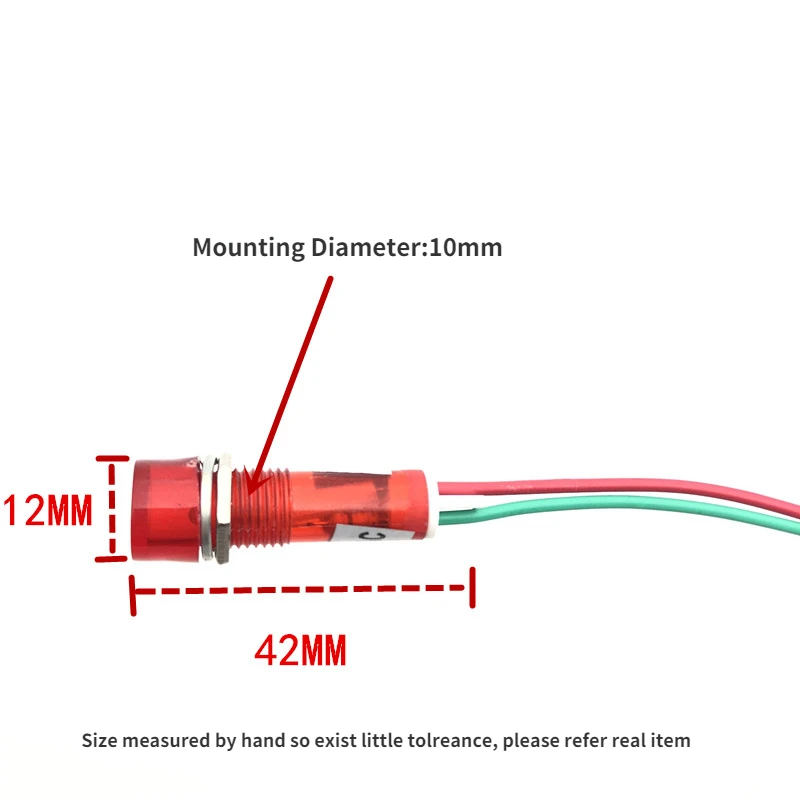 Uniteelec 5Pcs/lot Red/Orange/Green Mounting Diameter  10mm with Wire 220V/380V/24V Indicator Light