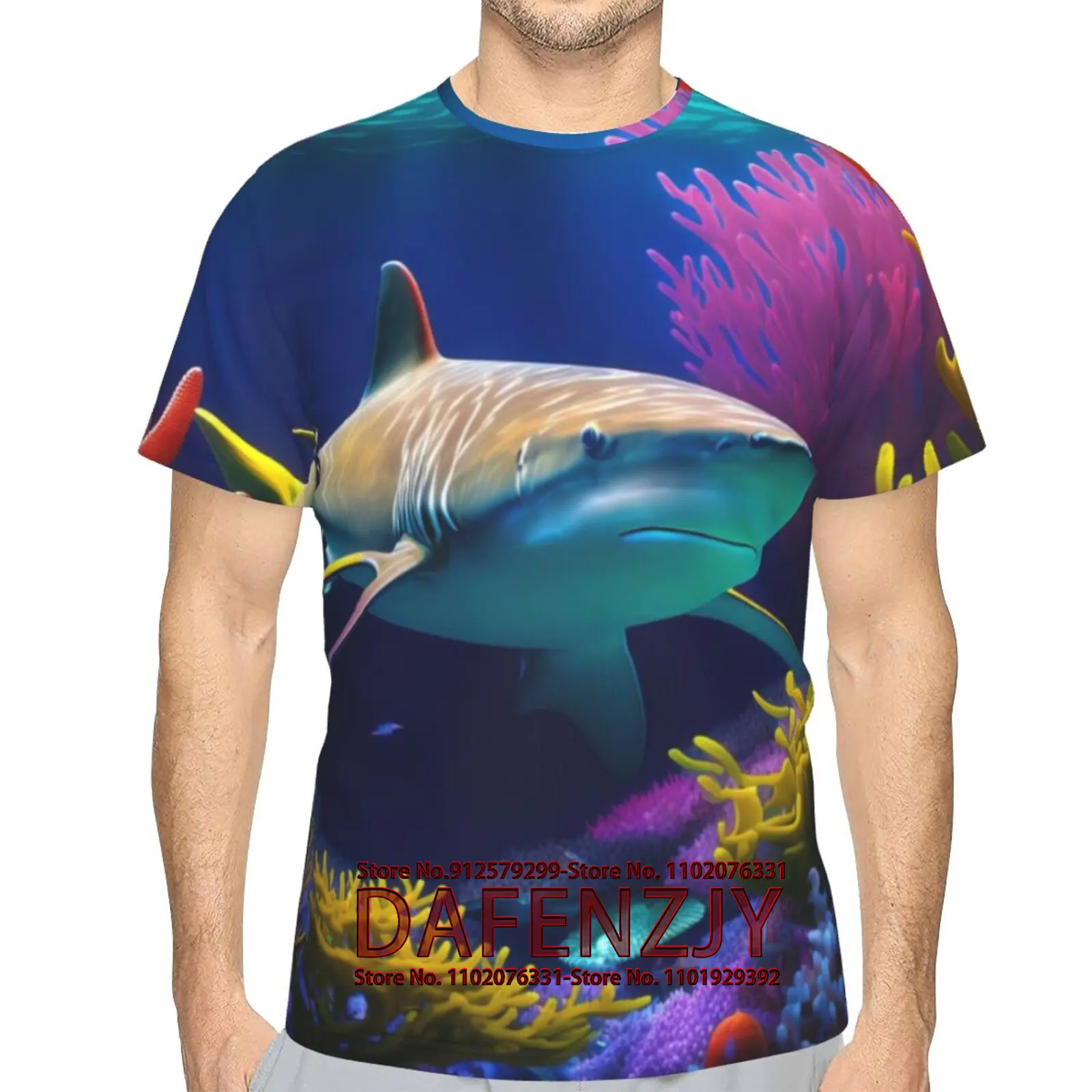 3D T Shirt For Men Shark Graphic Funny Crew Neck Short Sleeve T-Shirt