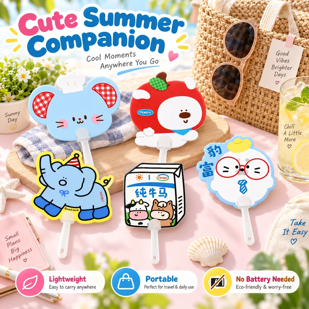 Cartoon Handheld Fan, Cute Irregular Shape Hand Fan, High-Value Portable Cooling Fan for Summer
