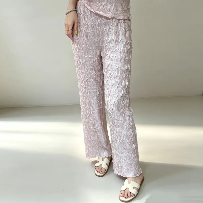 Miyake Pleated Fashion Design Stylish Straight Pants 2026 Summer Versatile Heavy Embroidery Commuter Loose Pants for Women Pleat