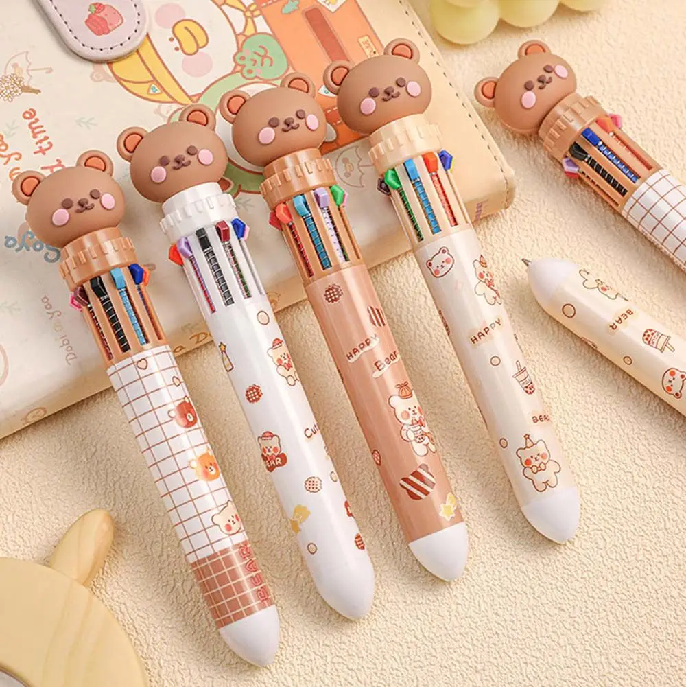 

Writing Supplies Learning Cartoon Handwriting Stationery Student Writing Pens Ten Color Ball Pen Cartoon Bear Ballpoint Pen