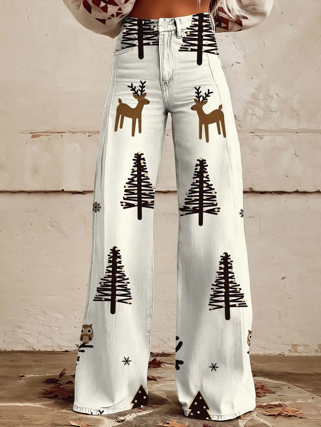 

Ladies' new printed jeans with denim like fabric, casual and fashionable, Yellow abstract print design