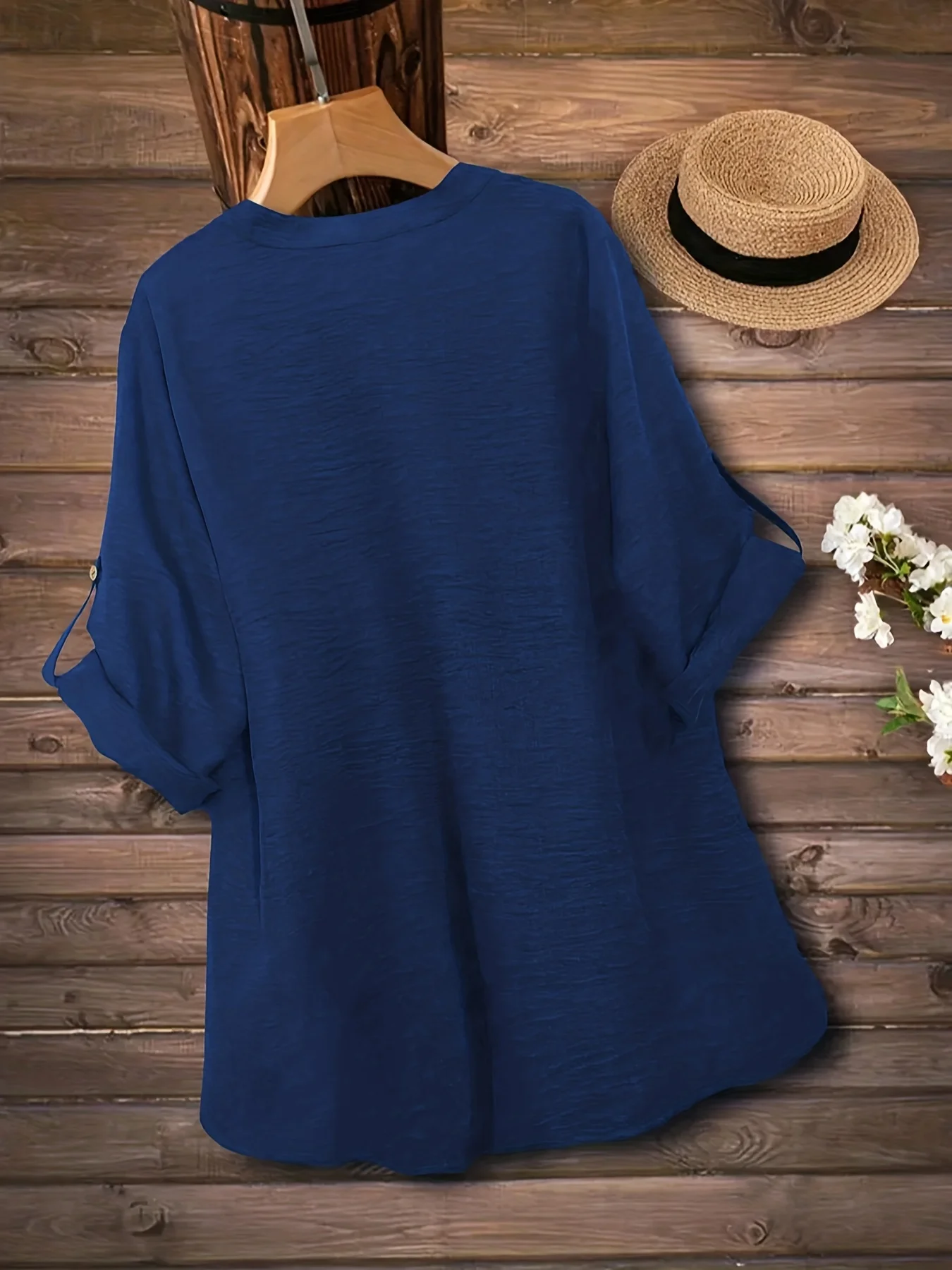 Elegantes Plus-Size Damen-Tunika-Oberteil mit Knopfleiste für mühelosen Stil und ganztägigen Komfort – Detail 17