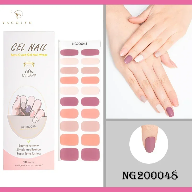 16/20/22Tips Semi-Cured Gel Nail Patch Adhesive Sliders Long Lasting Full Gel Nail Stickers DIY Manicure Harden In UV Lamp Need