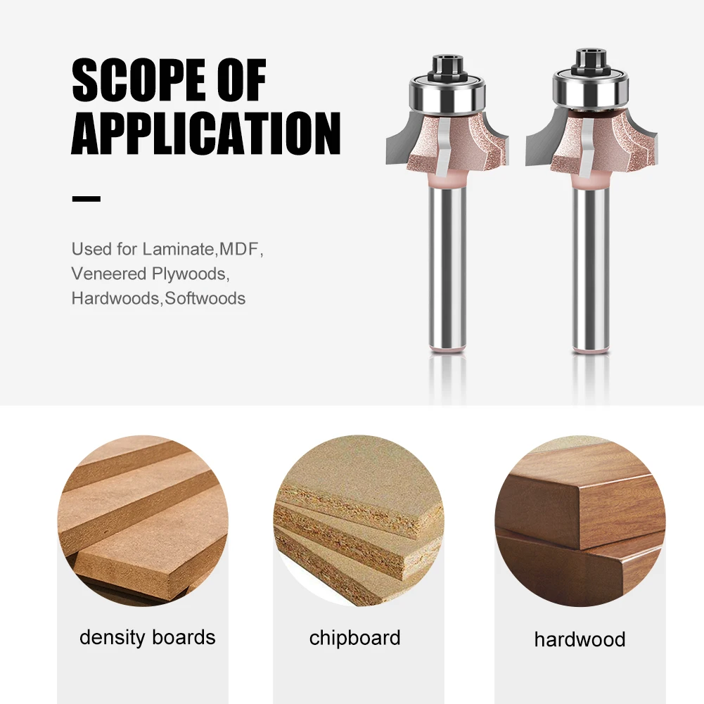 6mm Shank High Quality 4 flutes Router Bit Set forward and reverse Woodworking Milling Cutter R1 R1.5 R2 Trimming Knife Edge