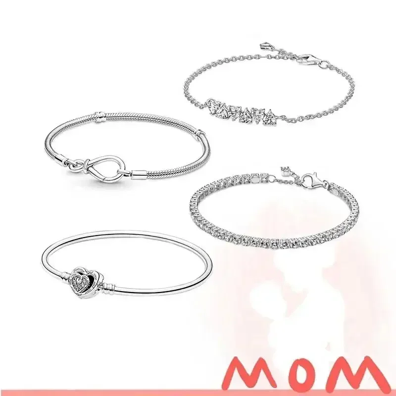 2024 Mother's Day New 100% Sterling Silver Infinity Knot Snake Chain Bracelet Shiny Tennis Bracelet Feminine Festive Jewelry