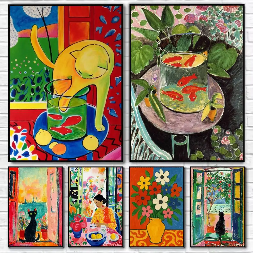

H-Henri Matisse Paintings Art Poster Self-adhesive Art Waterproof Paper Sticker Coffee House Bar Room Wall Decor