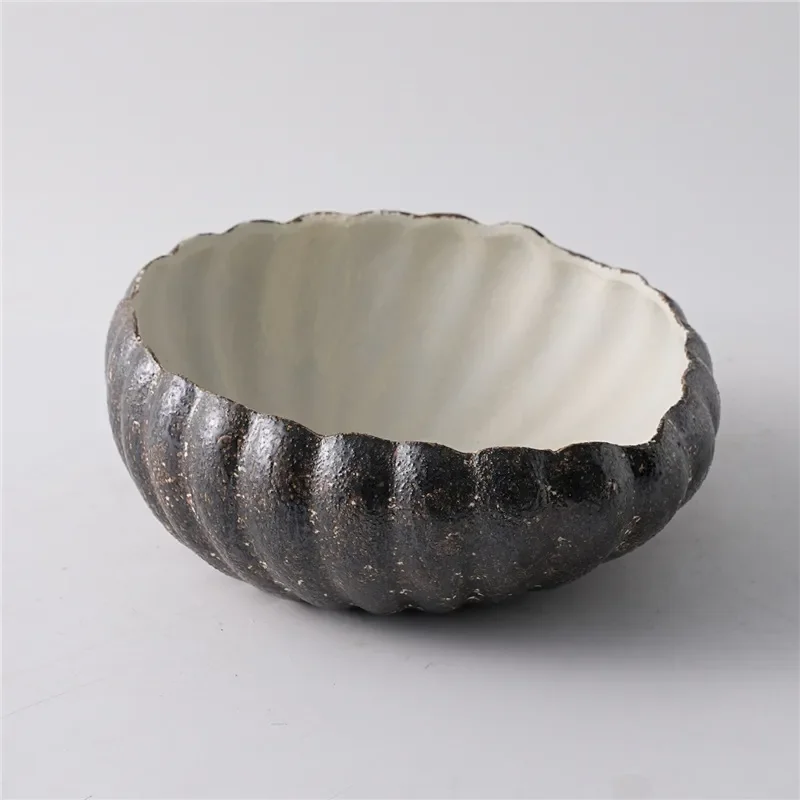 Modern Ceramic Fruit Bowl with Melon Edge Texture Simple Wabi Sabi Style Dining Table Decorative Plate for Home Kitchen