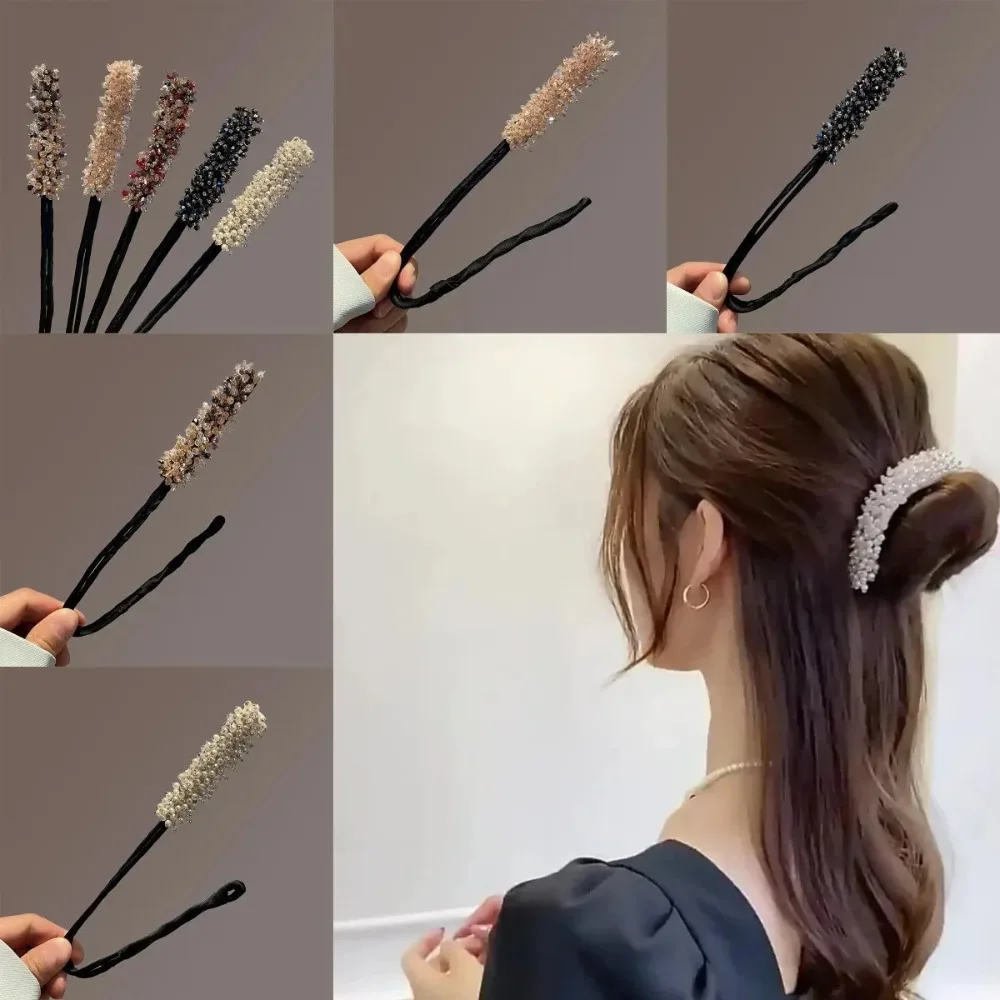 

Women's Crystal Pearl Hair Pin Updo Bun Maker Tool Elegant Styling Accessory for Wedding Party Gift Ideal Present Choice