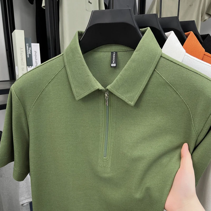 

New Men's Short Sleeve T-Shirt Zipper Half Sleeve Youth Base Shirt Casual Cotton Thin Style Spring Summer Fashionable Top