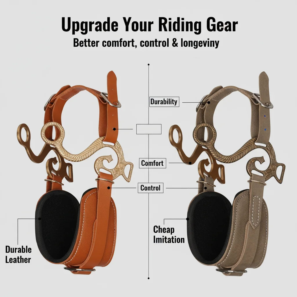 فرقة هاكامور الاحترافية للحصان، مبطنة وقابلة للتعديل مع سلسلة كبح تعزز راحة الركوب مظهرًا من الجلد البني