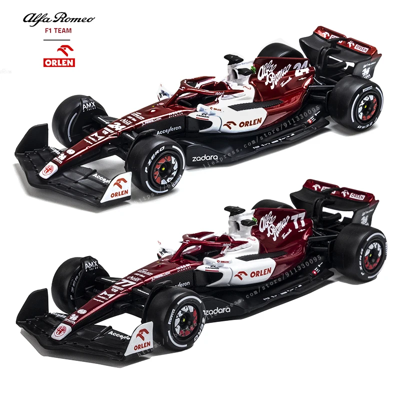 Bburago 1:43 2022 F1 Alfa Romeo Racing Team C42 #24 Guanyu Zhou #77 Valtteri Bottas Alloy Car Die Cast Model Toy Collectible