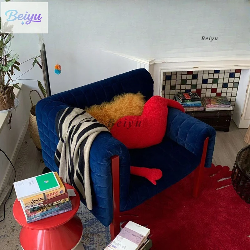 

Nordic living room fabric chair freehand space designer casual single chair solid wood creative sofa chair