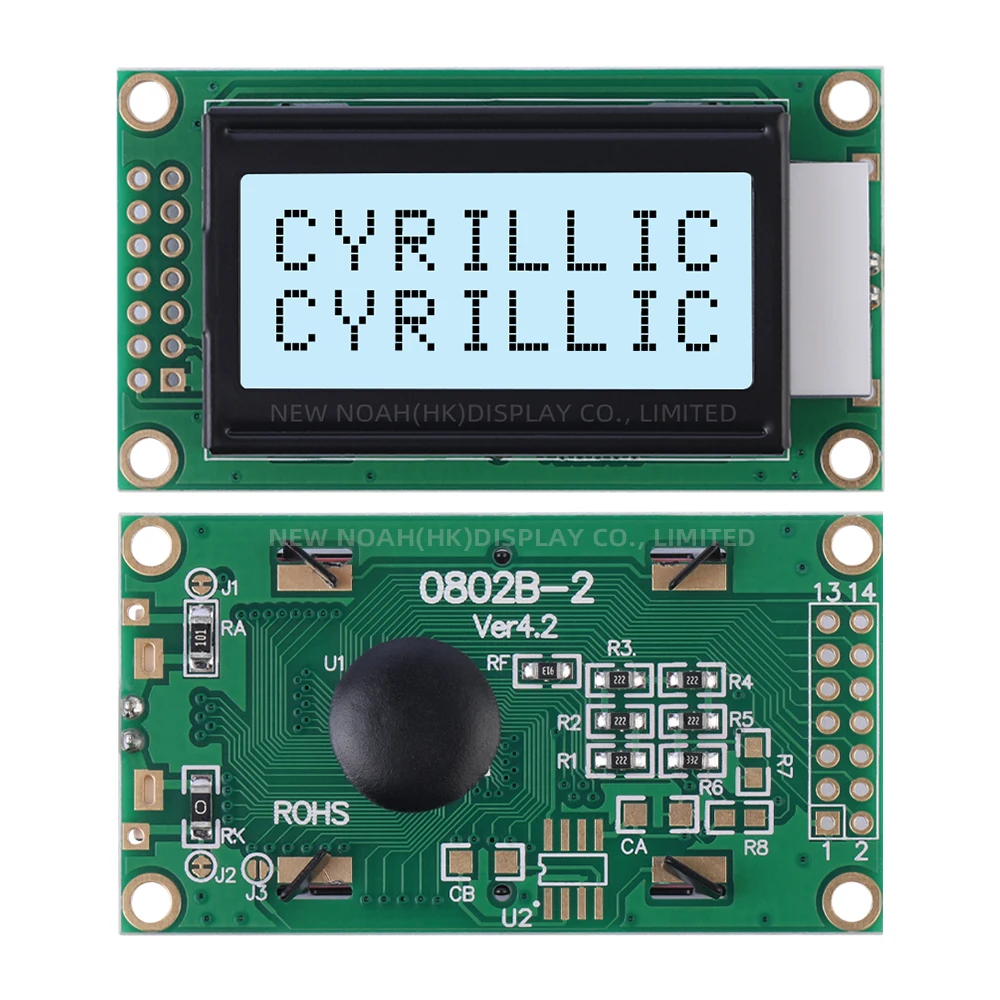 Cyrillische grijze film zwarte letters 0802B-2 Karakterweergavescherm 0802 LCD 14-pins 3,3 V of 5 V karakter dot matrixscherm