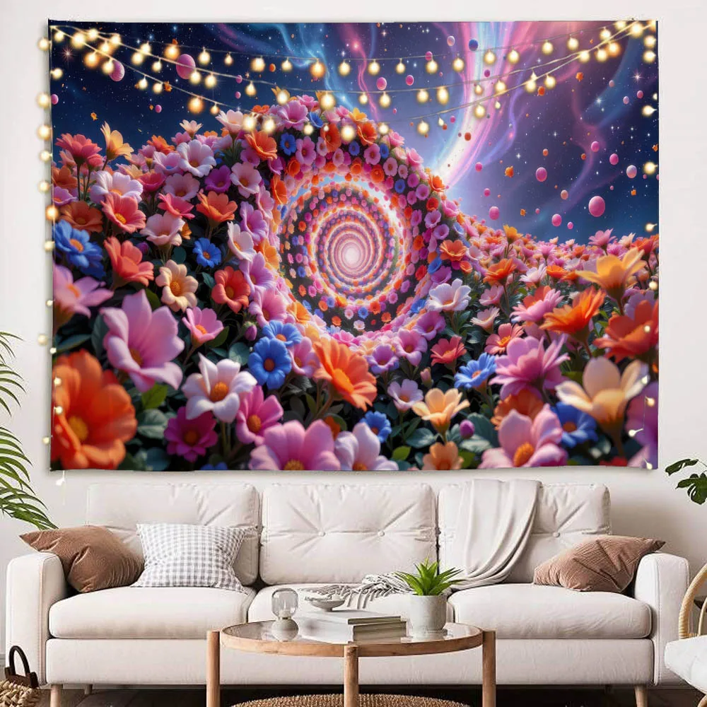 

Flower Starry Sky Tapestry Vintage Brick Wall Mandala Bohemian Wall Hanging Background Poster Home Dormitory Wall Decoration