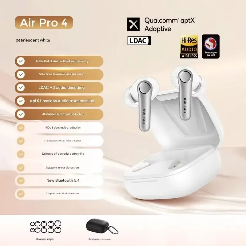 EarFun Air Pro4 سماعة بلوتوث HI-FI نشط الحد من الضوضاء IPX5 مقاوم للماء الحجاب الحاجز الديناميكي بيئة العمل ألعاب سماعات الأذن