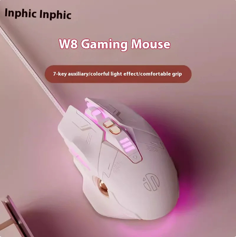 

Infike Mouse W8 Wired Game Mouse Pink Cute Silent Esports Macro Laptop Peripheral Mouse Office Home Female Mouse