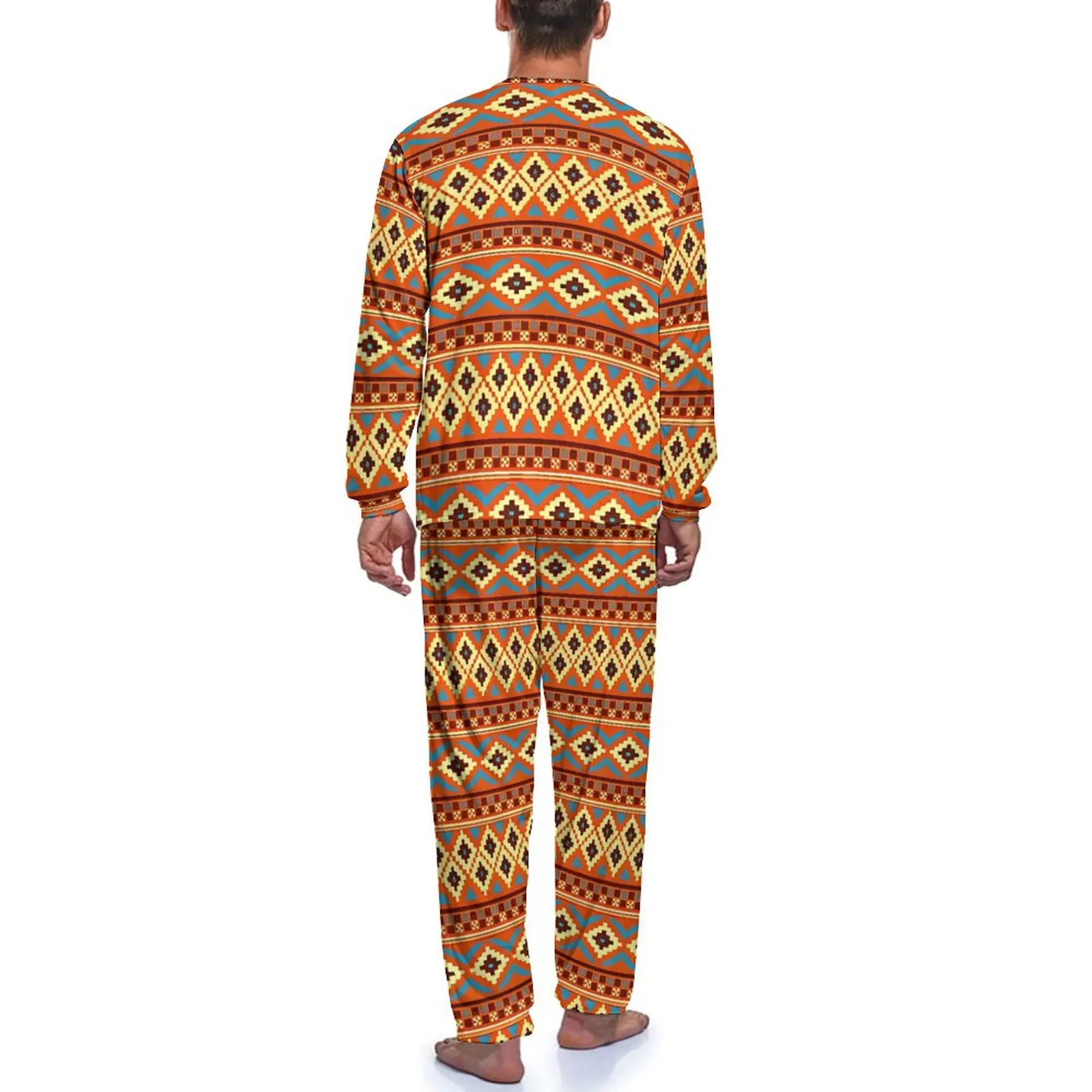 Pijama com estampa tribal de arte asteca masculino adorável roupa de dormir primavera manga comprida 2 peças conjuntos de pijama com padrão de sono