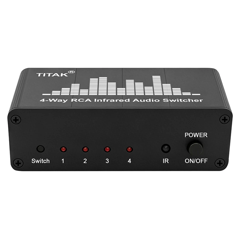 4-Way Stereo Audio Switcher 4CH IR Remote Control AV Signal 4-in-1-out Source Selector for CD Player Amplifier