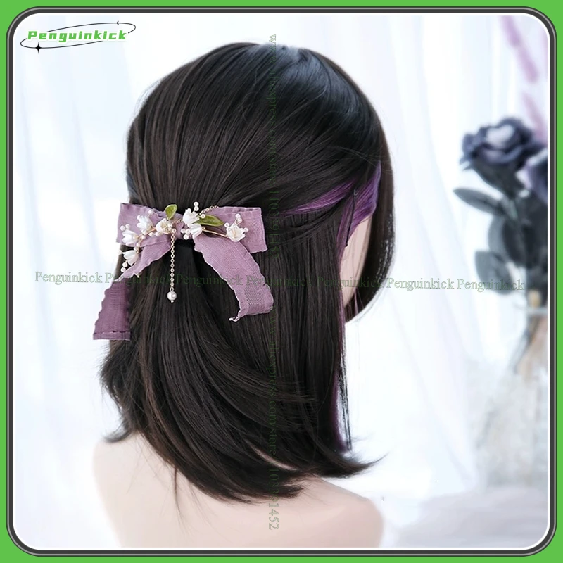 40cm Long Straight Synthetic Wig Chic Girls Lolita Party Heat Resistant Hair Scalp Mixed Colors Brown Purple Bangs