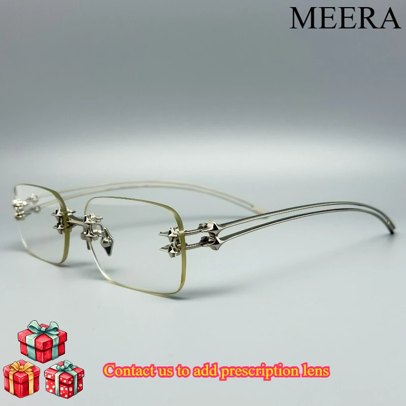 New Luxury GM Glasses Frame Eyewear Sliver Rimless Eyeglasses for Anti Reflective Clear Lens Prescription Spectacles Tetra