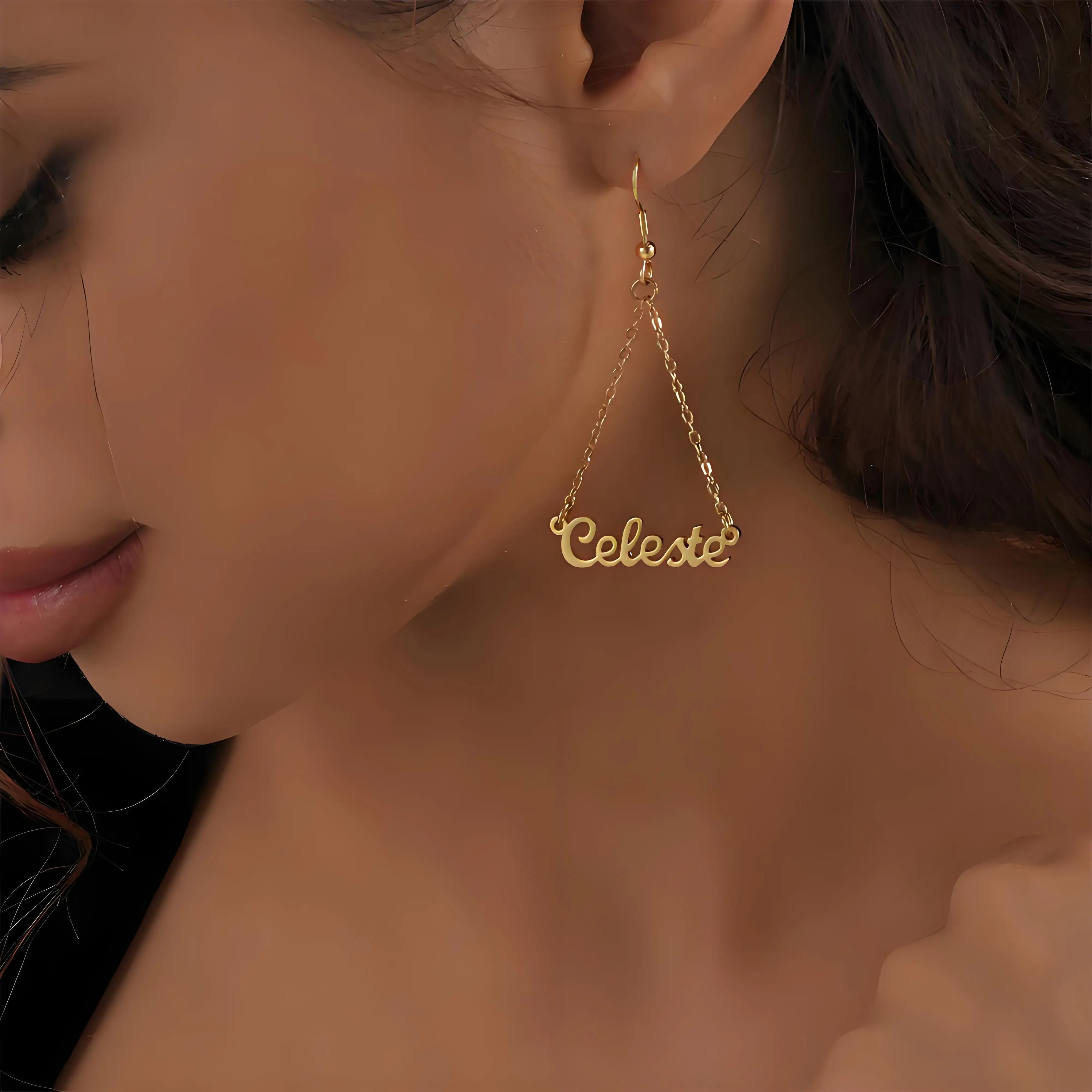 Custom Gold - Plated Name Drop Earrings, Chain - Linked Personalized Jewelry, Perfect Present for Her, Elegant Dangle Design