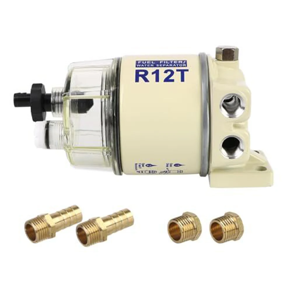Complete R12T Fuel Filter Water Separator Assembly for Marine Use with Quick Replacement Design and Clear Nylon Bowl
