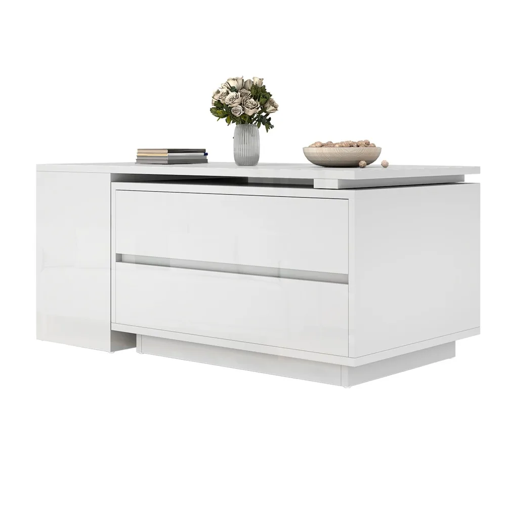 Convertible Wooden Extandable Coffee Table with 4 Storage Drawer For Living Room