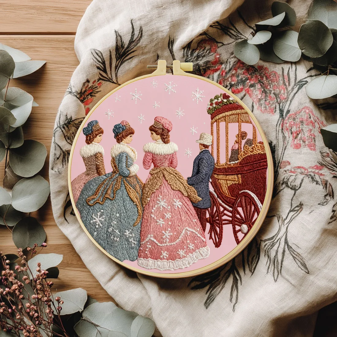 1pc 20X20CM/15X59CM Three Noble Women Embroidery Starter Kit DIY Cross Stitch Sewing Art for Gift