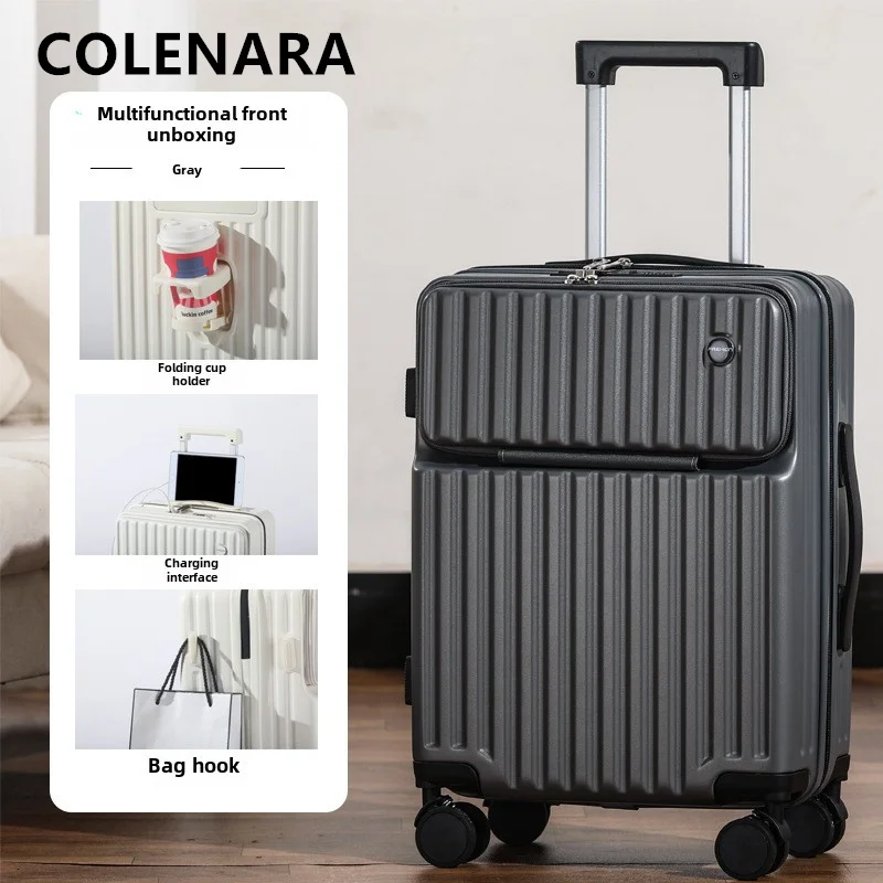 COLENARA ABC + maleta para PC, maleta de embarque con apertura frontal, cubierta de carrito con carga USB, equipaje de viaje de 20 "22" 24 "26" 28 pulgadas