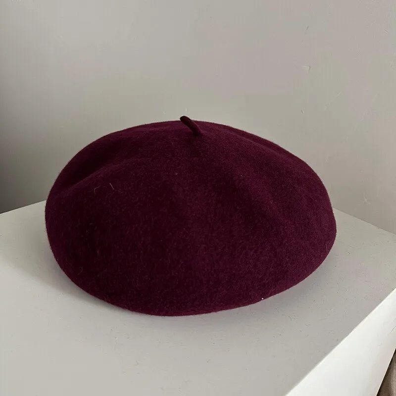Einfarbige Woll-Baskenmütze für Damen, Herbst und Winter, Outdoor, Verdickte Große Ausführung, Kuppelform, Elegante Warme Malermütze – Detail 12