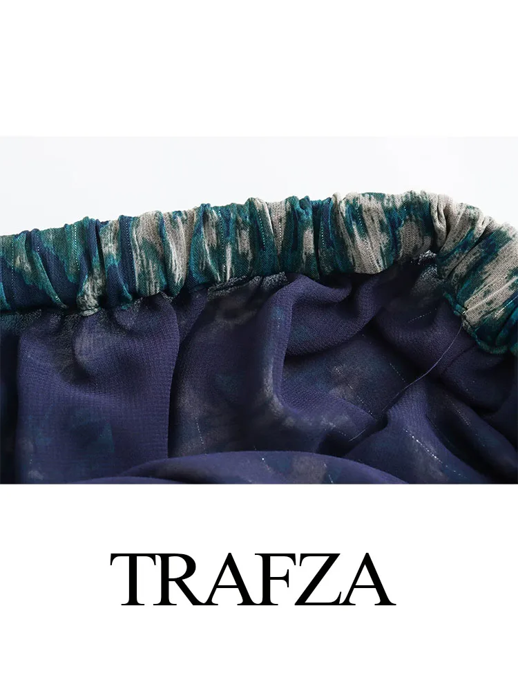 TRAFZA-Falda Midi de hilo metálico para mujer, Falda plisada de cintura elástica, Estilo Vintage, informal