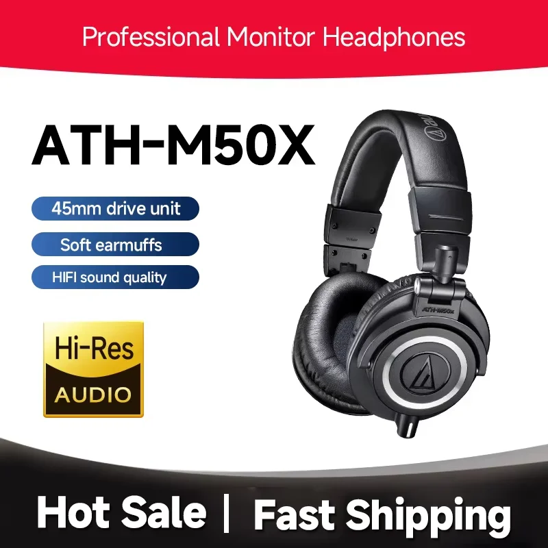 Audio-Technica ATH-M50X Professional Studio Monitoring Headphones Hifi Music Headset with Detachable Cable